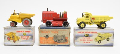 Lot 833 - Dinky Toys Heavy Tractor,  Dumper Truck and Euclid Rear Dumper Truck