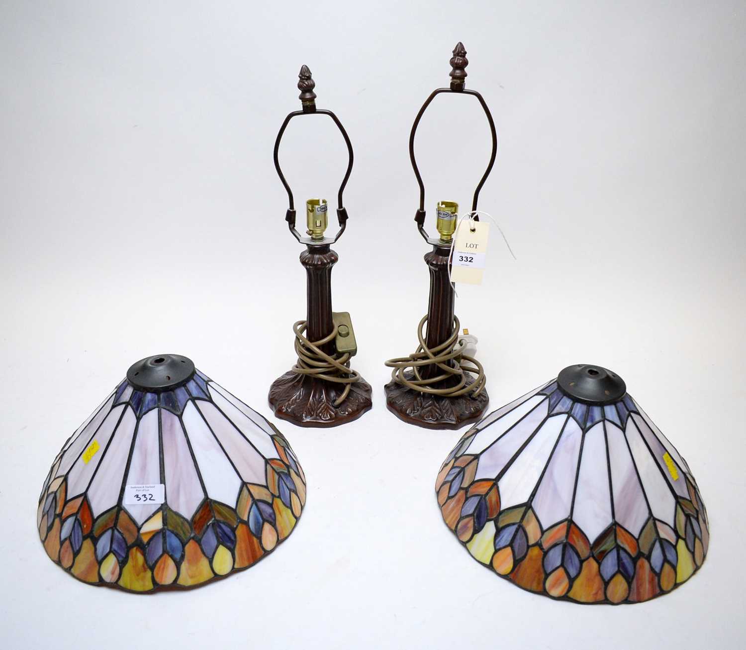 Lot 332 - Pair of Tiffany style table lamps