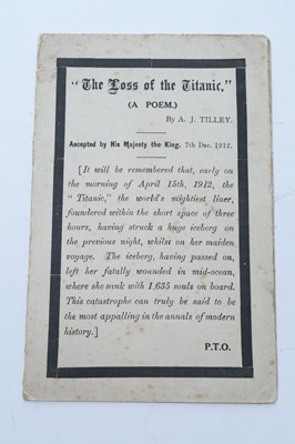 Lot 1348 - TITANIC. TILLEY (A. J.) The Loss of the Titanic, (A Poem).