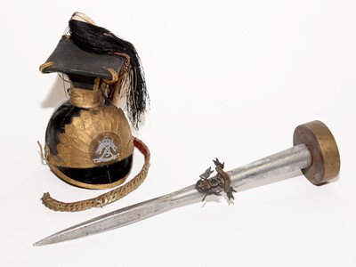 Lot 1068 - An 1868 pattern lance head, together with a miniature replica of a 9th Lancers cap