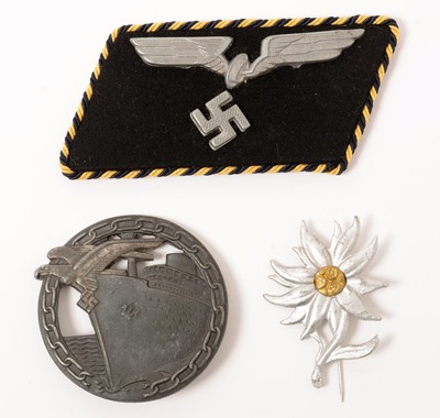 Lot 1167 - WWII Kriegsmarine Blockade Runners badge and a cap badge and a collar badge