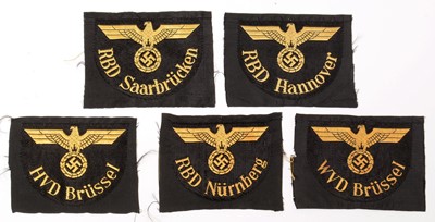 Lot 1179 - Collection of five WWII German Railway sleeve insignia