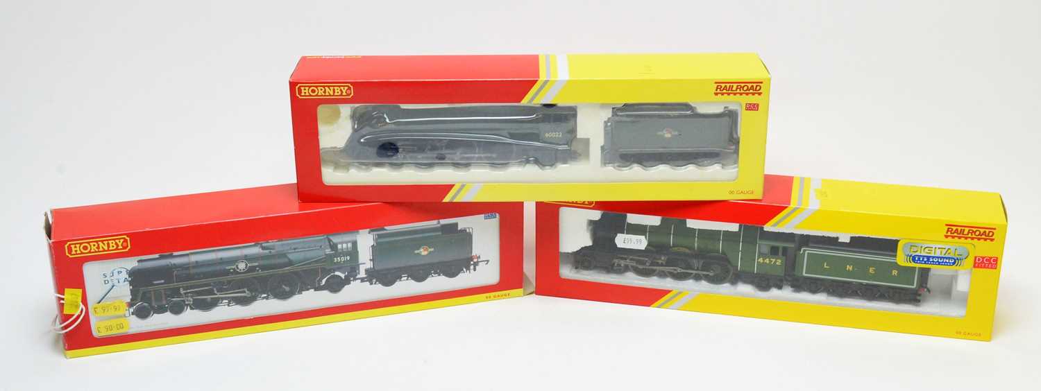 Lot 791 - Three boxed Hornby 00-gauge locomotives and tenders.