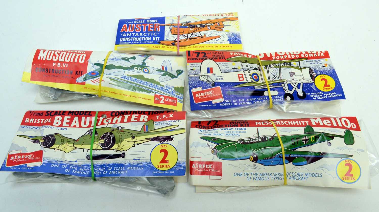 Lot 797 - Five early bagged Airfix model construction kits of military aircraft.