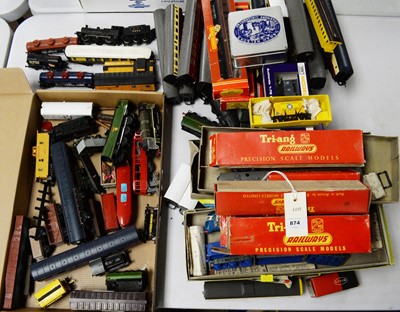 Lot 874 - Tri-ang and Hornby 00-gauge model railway trains, tenders, carriages and rolling stock.