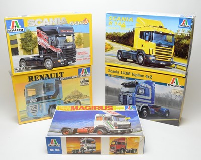Lot 897 - Five boxed Italeri scale model trucks.