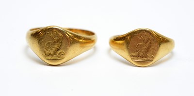 Lot 16 - Two antique 18ct gold signet rings.