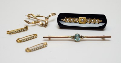 Lot 19 - Six Victorian and Edwardian yellow-metal and seed pearl brooches.