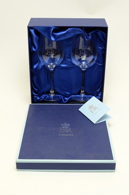 Lot 1331 - Pair of wine glasses HRH Queen Elizabeth II Christmas present