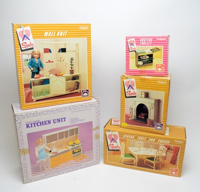 Lot 927 - 1970's Sindy and other boxed living room and kitchen furniture.