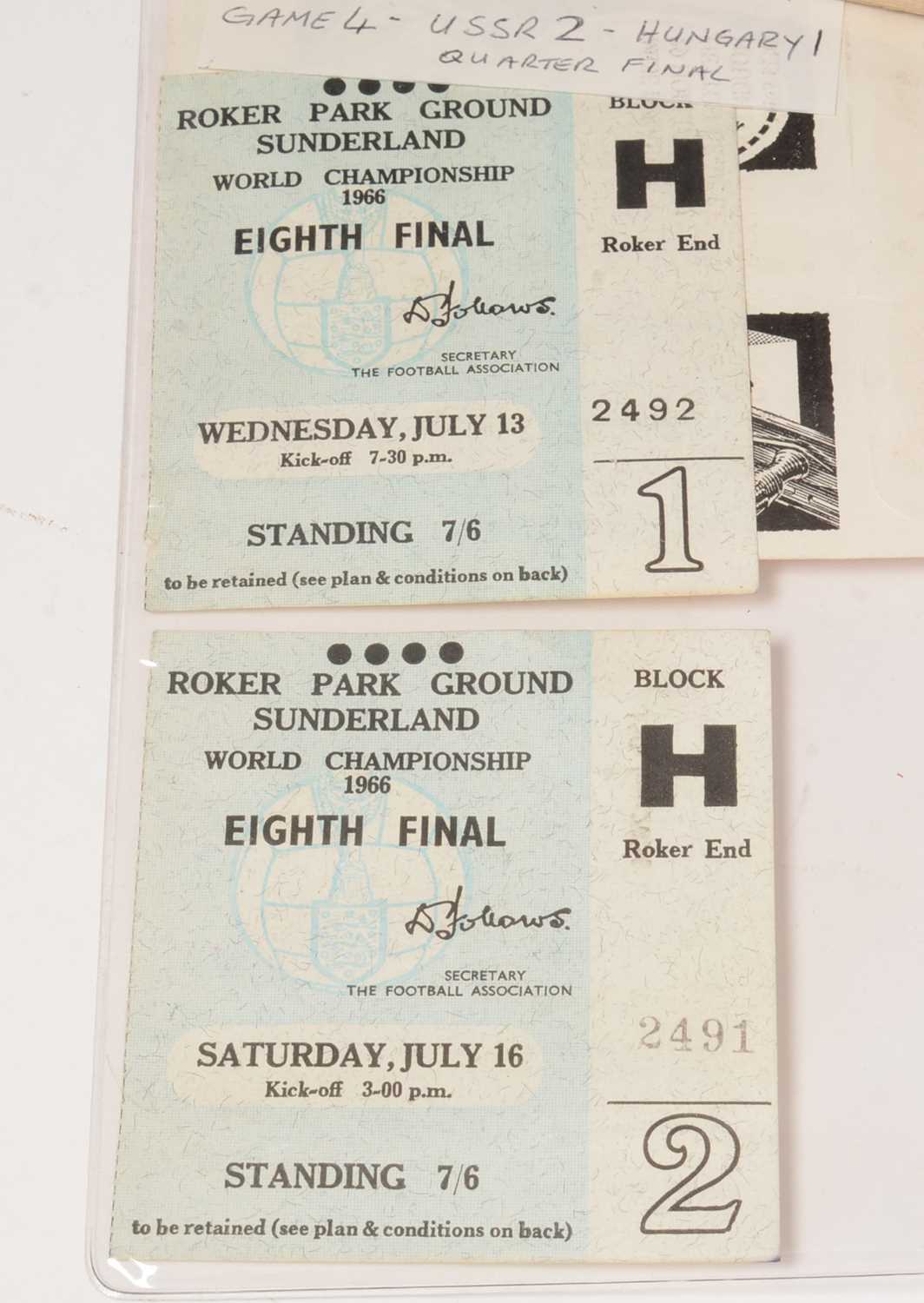 Lot 1243 A collection of World Cup 1966 ticket stubs