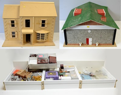 Lot 966 - Kit-built doll's house, bungalow and doll's house furniture.