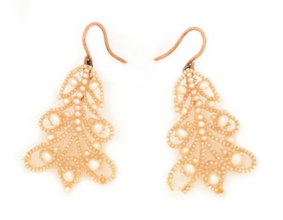 Lot 83 - A pair of Georgian seed-pearl drop earrings