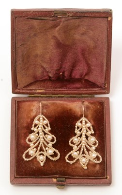Lot 86 - A pair of Georgian seed-pearl drop earrings