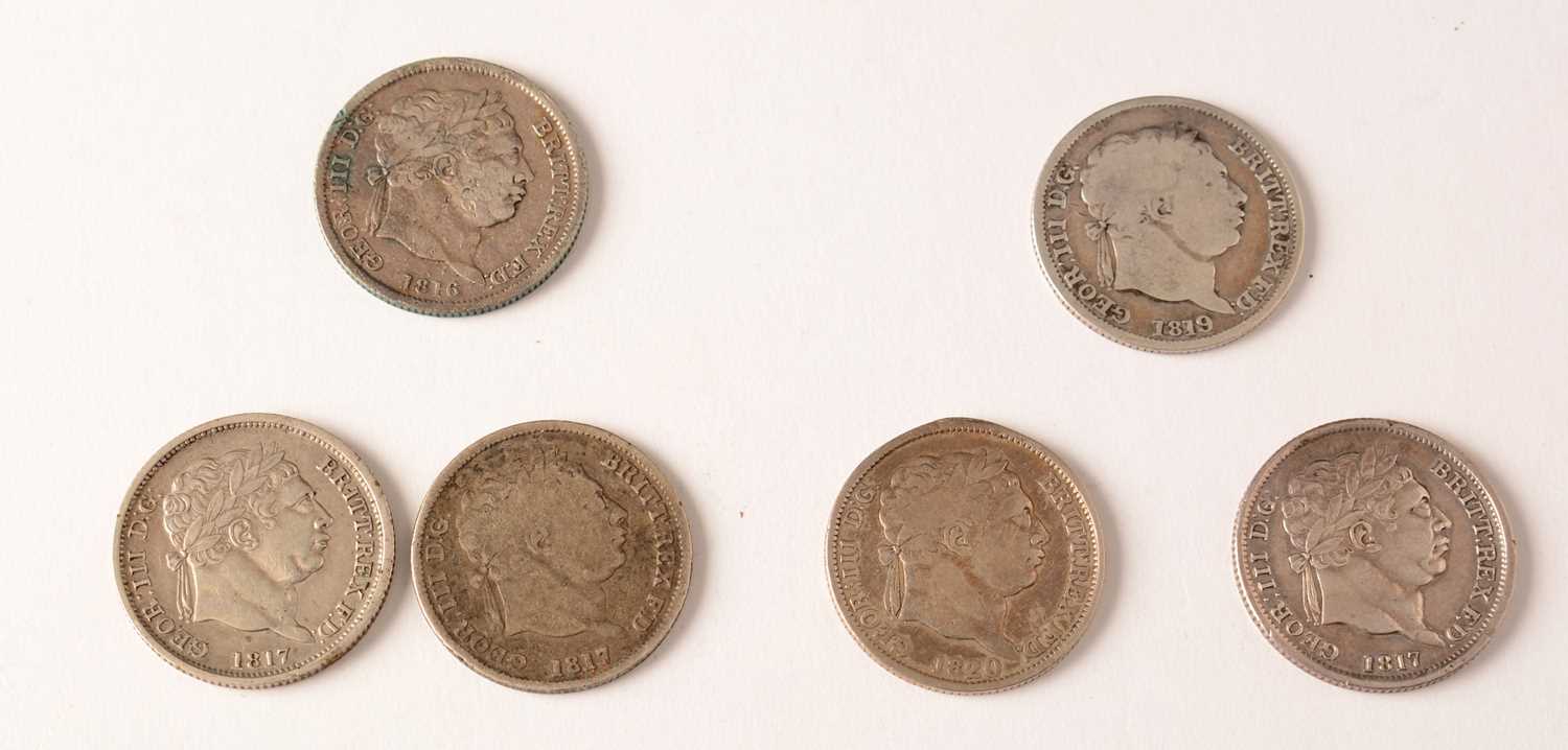 Lot 194 - Six George III shillings