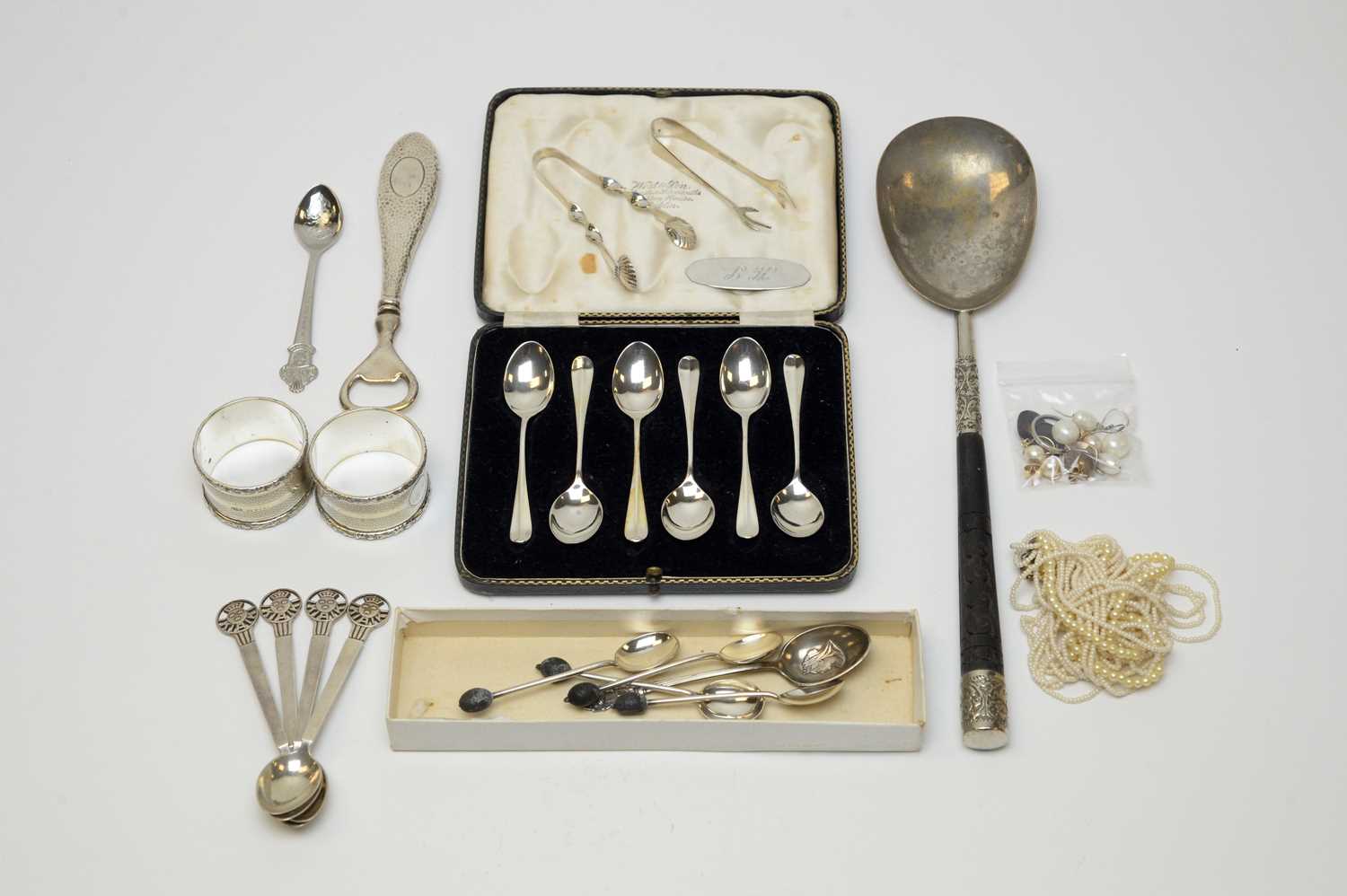 Lot 91 - Assorted period small silver, and jewellery, including George Jensen coffee spoons.