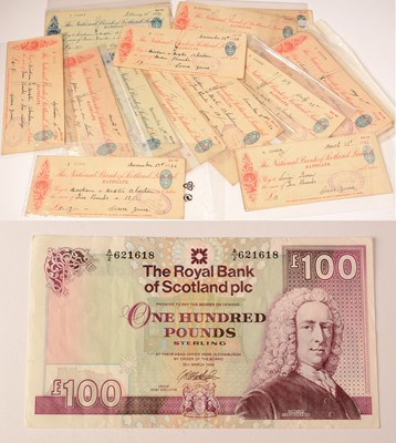Lot 184 - The Royal Bank of Scotland £100 note /Approximately seventy 20th Century cheques.