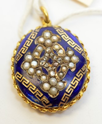 Lot 146 - A Victorian, diamond, pearl, and enamel brooch.