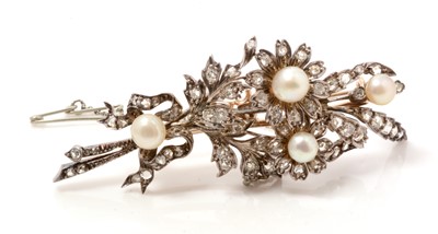 Lot 36 - A Victorian pearl and diamond floral sprig brooch