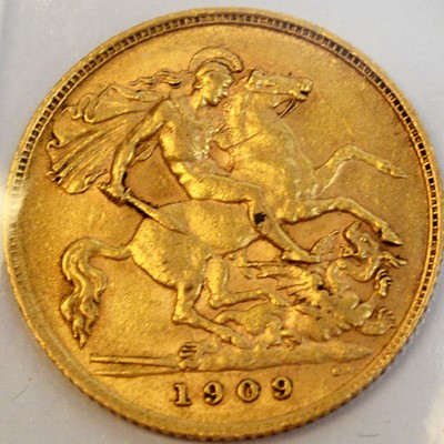 Lot 107A - A 1909 gold half sovereign.