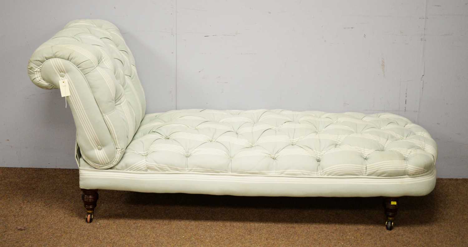 Lot 1 - A Victorian-style button upholstered drop-end chaise longue.