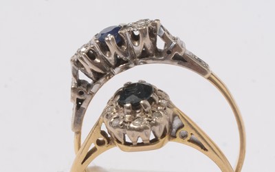 Lot 294 - Two early 20th century 18ct gold, diamond, and sapphire dress rings.