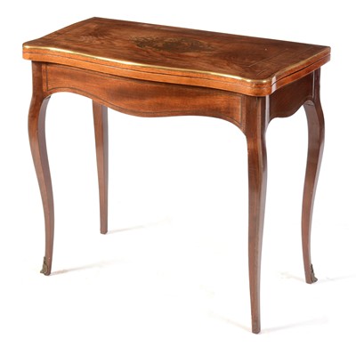 Lot 536 - A French walnut and brass inlaid serpentine card table