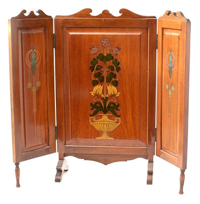 Lot 580 - An early 20th Century Arts & Crafts inlaid triptych firescreen