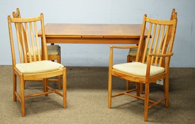 Lot 20 - A Troeds teak extending dining table; set of four Ercol dining chairs; and a single 'Siesta' chair.