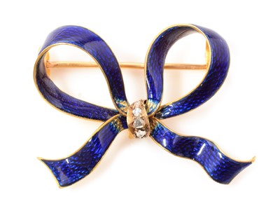 Lot 97 - A 19th Century blue enamel and diamond bow-pattern brooch