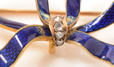 Lot 97 - A 19th Century blue enamel and diamond bow-pattern brooch