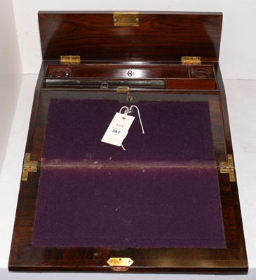 Lot 387 - A Victorian brass inlaid rosewood writing box