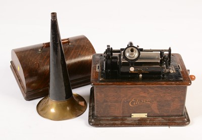 Lot 365 - An Edison Standard Phonograph, horn and cylinders