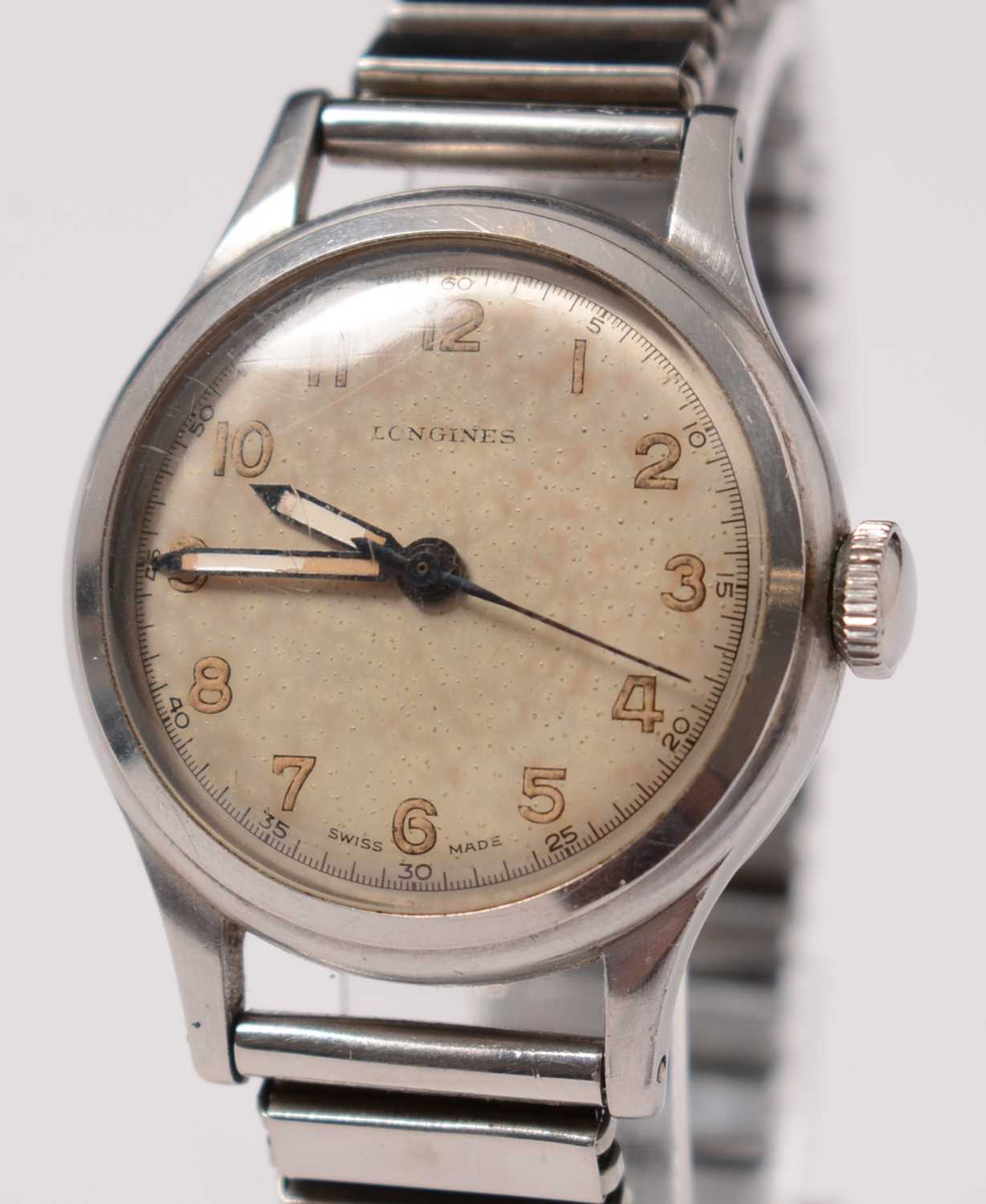 Lot 221 - A gentleman's 1940s stainless-steel Longines wristwatch.