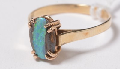 Lot 234 - A vintage black opal ore and yellow-metal dress ring.
