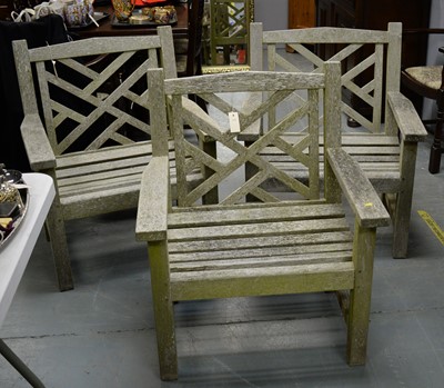 Lot 49 - 20th C set of three teak garden chairs, and a coffee table, all by Lister.