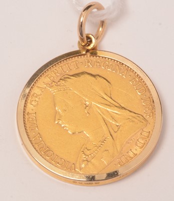 Lot 111 - A Victorian gold half-sovereign on chain.