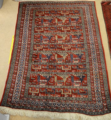 Lot 151 - A Turkoman rug of panel design.