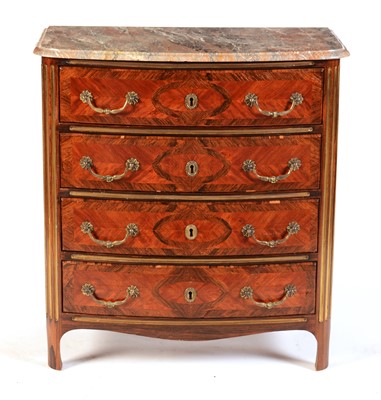 Lot 558 - A Régence style walnut and canewood banded bowfront chest