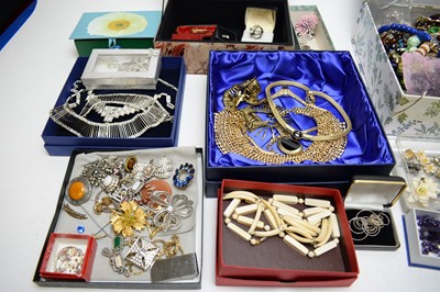 Lot 193 - A collection of costume jewellery, including modern necklaces and paste brooches.