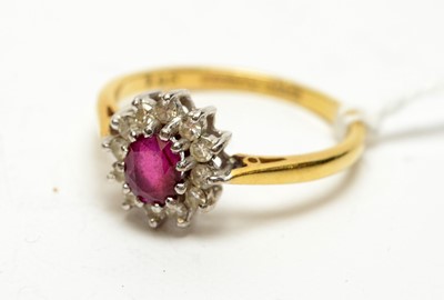 Lot 190 - A ruby, diamond, and 18ct gold ring.