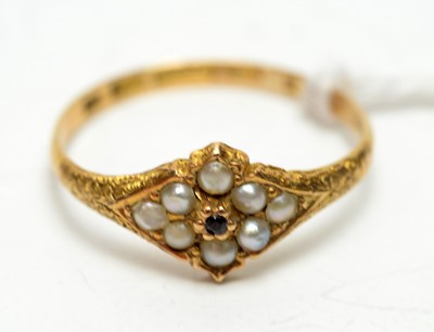 Lot 196 - A Victorian seed pearl and ruby ring.
