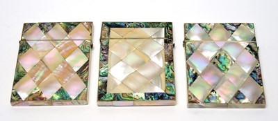 Lot 196 - Three early 20th-Century mother of pearl and abalone shell calling card cases
