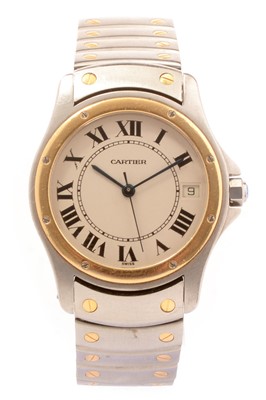 Lot 6 - A Cartier steel and gold Santos Ronde bracelet watch, ref 1910