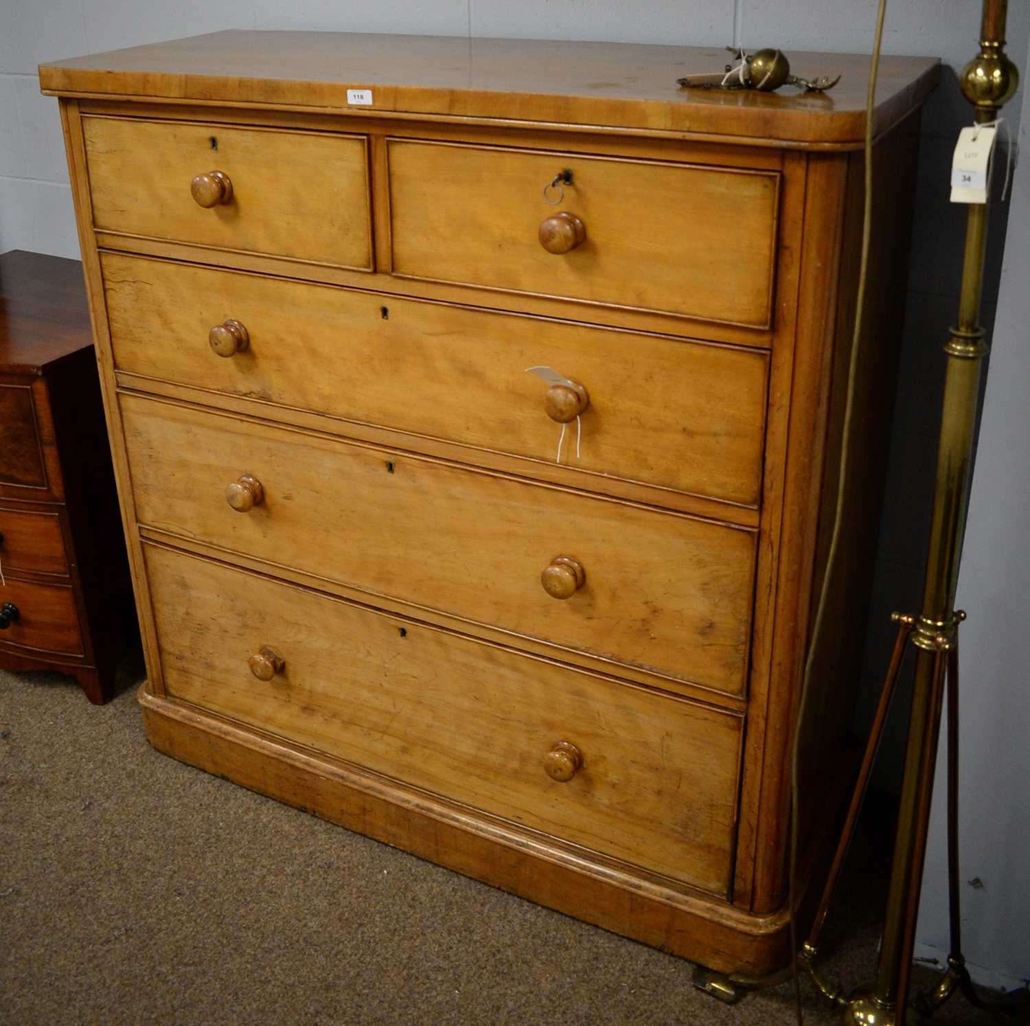 Lot 118 - A Victorian ash chest of two short and three long drawers.