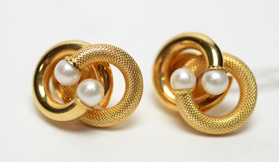 Lot 291 - A pair of cultured pearl and 18ct yellow gold earrings