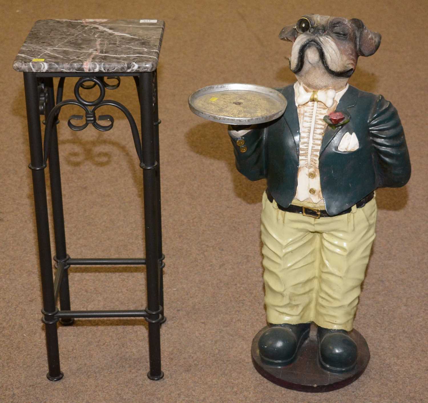 Lot 211 - A 20th Century resin bulldog butler waiter and another occasional table