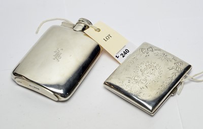 Lot 240 - A silver hip flask and cigarette case.