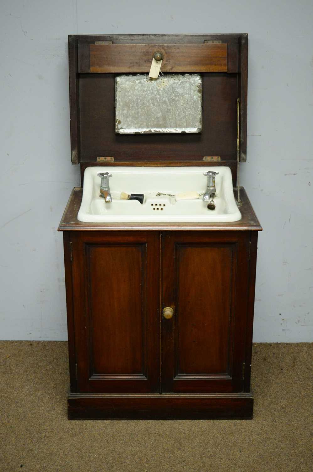 Lot 20 - Early 20th Century mahogany train sink cabinet