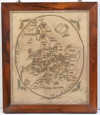 Lot 773 - An early Victorian needlework map sampler